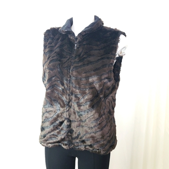 Sport Haley reversible faux fur vest brown black zebra medium - Picture 1 of 7